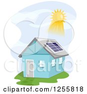 Poster, Art Print Of Blue House With The Sun Shining On A Solar Panel