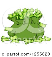 Green Money Bag And Banknotes