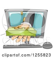 Poster, Art Print Of Bankers Hand Holding Out Cash Money From A Computer Screen