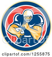 Retro American Football Player In A Red White And Blue Circle