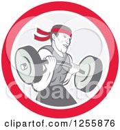 Poster, Art Print Of Cartoon Male Bodybuilder Working Out With A Barbell In A Circle