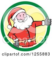 Poster, Art Print Of Cartoon Santa Holding A Thumb Up In A Green And Yellow Circle