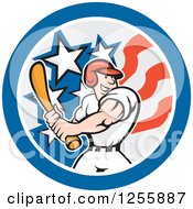 Cartoon Male Baseball Player Batting In An American Circle