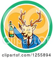 Poster, Art Print Of Cartoon Deer Businessman Cheering With Wine In A Circle