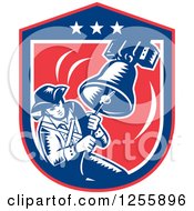 Retro Woodcut Patriot Ringing A Liberty Bell In An American Shield
