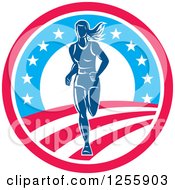 Female Marathon Runner In An American Circle