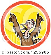 Poster, Art Print Of Cartoon Victorious Turkey Bird Cheering In A Circle