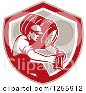 Clipart Of A Retro Male Bartender Pouring Beer From A Keg In A Shield Royalty Free Vector Illustration