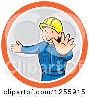 Cartoon Construction Worker Directing Traffic