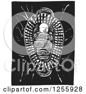 Clipart Of A Black And White Woodcut Baby Prophet Moses In A Basket Royalty Free Vector Illustration