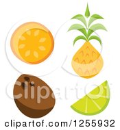 Poster, Art Print Of Tiki Style Tropical Orange Coconut Lime And Pineapple Fruits