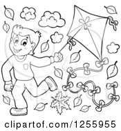 Poster, Art Print Of Happy Black And White Boy Running With A Kite Through Autumn Leaves