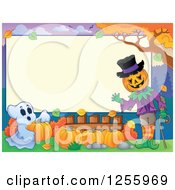 Clipart Of A Halloween Sign With A Pumkin Man And Ghost Royalty Free Vector Illustration