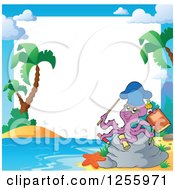 Clipart Of A Teacher Octopus On A Beach Border Royalty Free Vector Illustration