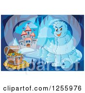 Poster, Art Print Of Yeti And Treasure Chest In A Winter Cave Near A Castle