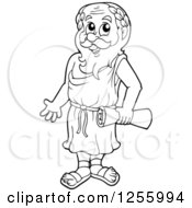 Clipart Of A Black And White Greek Man Holding A Scroll Royalty Free Vector Illustration by visekart