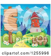 Poster, Art Print Of Windmill And Wooden Sign Boards