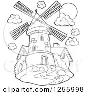 Poster, Art Print Of Black And White Windmill And House