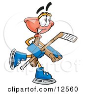 Clipart Picture Of A Sink Plunger Mascot Cartoon Character Playing Ice Hockey by Toons4Biz