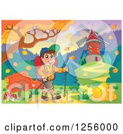 Poster, Art Print Of Happy Caucasian Man Hiking Near A Windmill In The Fall