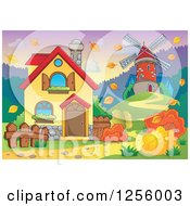 Poster, Art Print Of Windmill And House In An Autumn Landscape
