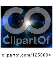 Clipart Of A 3d Fictional Planet And Sun Rising Over Outer Space Royalty Free Illustration