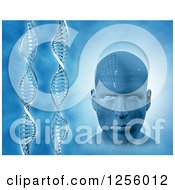 Poster, Art Print Of 3d Virtual Mans Face And Vertical Dna Strands Over Blue