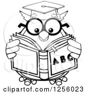 Poster, Art Print Of Black And White Wise Professor Owl Reading An Alphabet Book