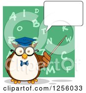 Poster, Art Print Of Talking Wise Professor Owl Using A Pointer Stick Over An Alphabet Chalkboard