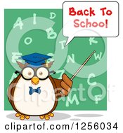 Poster, Art Print Of Back To School Wise Professor Owl Using A Pointer Stick Over An Alphabet Chalkboard