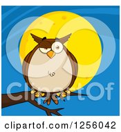 Poster, Art Print Of Brown Owl On A Branch Over A Full Moon