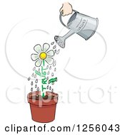 Poster, Art Print Of Watering Can Over A Potted Flower With A Trust Stem