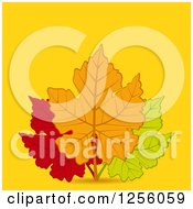 Poster, Art Print Of Trio Of Autumn Leaves Over Yellow With Text Space