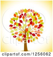 Poster, Art Print Of Tree With Colorful Autumn Leaves Over Yellow