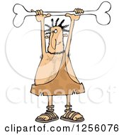 Clipart Of A Caveman Holding A Bone Above His Head Royalty Free Vector Illustration