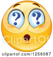 Clipart Of A Yellow Smiley Emoticon With Question Mark Eyes Royalty Free Vector Illustration