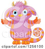 Poster, Art Print Of Cute Purple And Orange Striped Monster With Open Arms