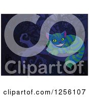 Clipart Of The Cheshire Cat With Green And Blue Stripes On A Branch At Night Royalty Free Vector Illustration by Pushkin