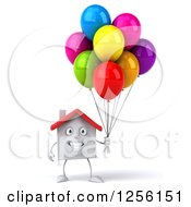 Clipart Of A 3d White House With Colorful Party Balloons Royalty Free Illustration by Julos