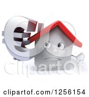Clipart Of A 3d White House Holding A Euro Symbol And Thumb Down Royalty Free Illustration by Julos