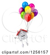 Clipart Of A 3d White House Floating With Colorful Party Balloons Royalty Free Illustration by Julos