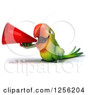 Clipart Of A 3d Green Parrot Using A Megaphone Royalty Free Illustration