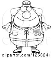 Clipart Of A Black And White Chubby Male Scout Master Wearing A Backpack Royalty Free Vector Illustration