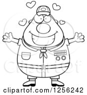 Clipart Of A Black And White Loving Chubby Male Scout Master With Open Arms Royalty Free Vector Illustration