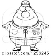 Clipart Of A Black And White Happy Chubby Male Scout Master Royalty Free Vector Illustration