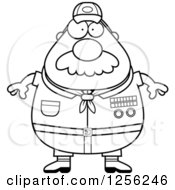 Clipart Of A Black And White Chubby Male Scout Master With A Mustache Royalty Free Vector Illustration