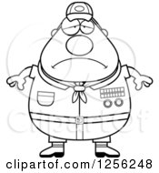Clipart Of A Black And White Sad Depressed Chubby Male Scout Master Royalty Free Vector Illustration