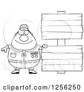 Poster, Art Print Of Black And White Chubby Male Scout Master With Wooden Signs