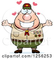 Clipart Of A Loving Chubby Male Caucasian Scout Master With Open Arms Royalty Free Vector Illustration by Cory Thoman