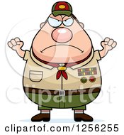 Clipart Of A Mad Chubby Male Caucasian Scout Master Waving His Fists Royalty Free Vector Illustration